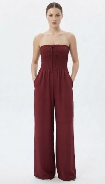 Smocked Strapless Wide - Leg Jumpsuit